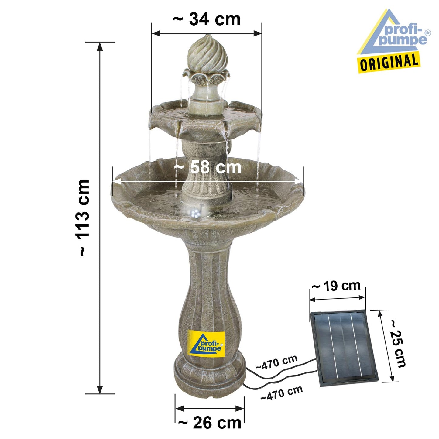 Solar garden fountain fountain solar fountain classic garden decoration fountain waterfall garden light pond pump for terrace, balcony, improved model with pump instant start function
