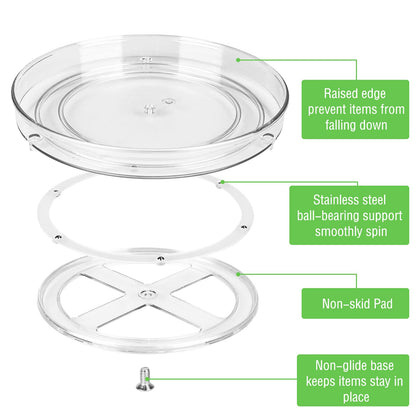 Refrigerator turntable, 2-piece Lazy Susan refrigerator organizer, clear turntable for kitchen cabinet, 360-degree rotating spice rack cabinet organizer (large + small)
