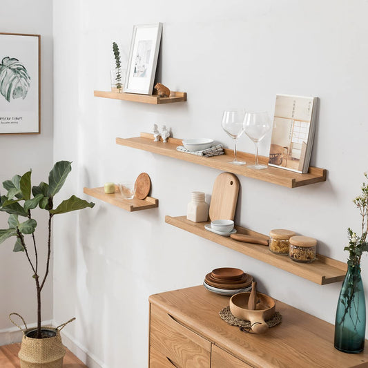 Gieanoo picture ledge wood, 60cm oak shelf solid floating shelf wall shelf spice rack shelf board hanging shelf Ideal for living room bedroom bathroom