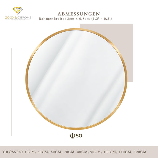 GOLD & CHROME UNIQUE DESIGN Golden wall mirror 50 x 50 cm - Modern, round bathroom mirror made of aluminum, large mirror, round mirror, wall mirror full-length mirror for home