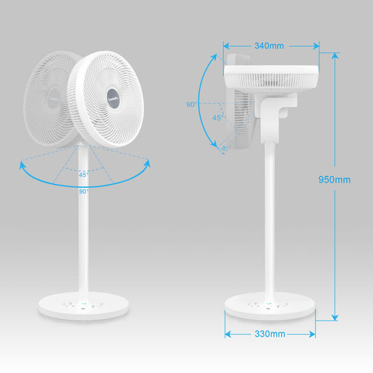 2in1 DC Motor Stand Fan - Quiet Fan 12.8dB 3D Oscillating with Remote Control/Energy Saving/Turbo Air Circulator Room Fan