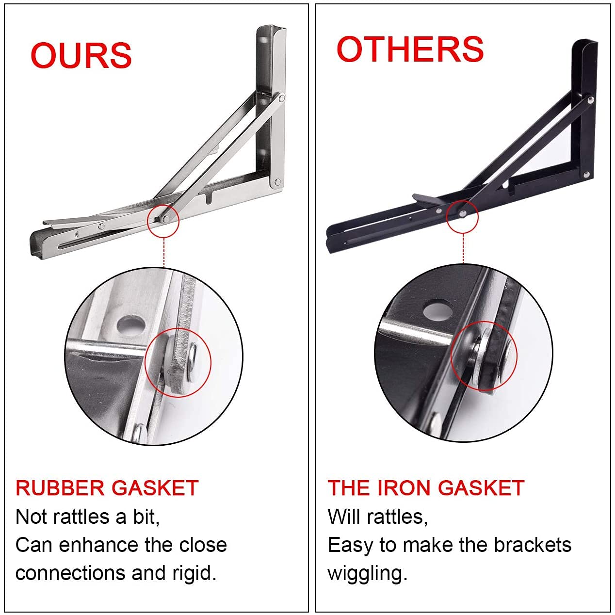 YUMORE Folding Bracket Heavy Duty 500mm, Stainless Steel Shelf Brackets Max Load 330 lbs Wall Mounted Floating Table Brackets Triangle Supports for DIY Workbench Space Saving, 2-Pack