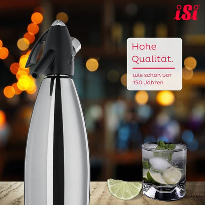 iSi siphon, soda maker for carbonated water, includes stainless steel bottle, adds carbonation to water, ideal for drinks & cocktails, black, 8.5 x 8.5 x 31.5 cm
