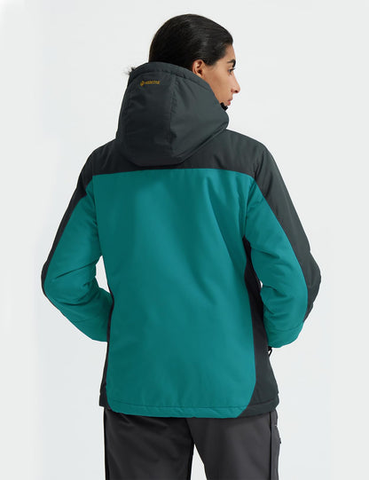 GEMYSE Women's Ski Jacket Waterproof Windproof Rain Jacket Hiking Jacket Hardshell Jacket with Hood for Winter (Acid Blue Gray, S)