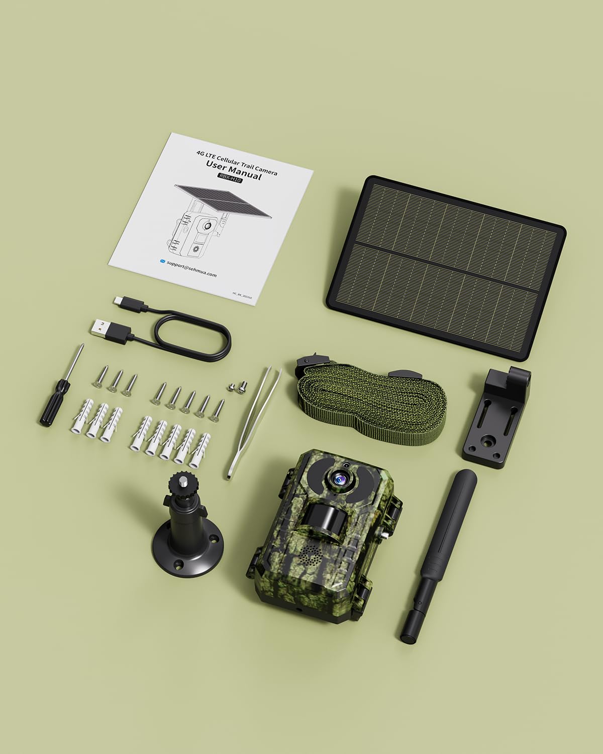 NUASI 4G LTE trail camera with SIM card, cell phone transmission app, motion sensor night vision, 2.7K 4G solar trail camera with 128G storage card, IP66 waterproof, PIR detection.