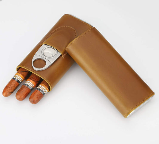 TOCIR 3-finger portable travel leather cigar case, cigar cutter, cigar humidor groomsmen gift, birthday gift