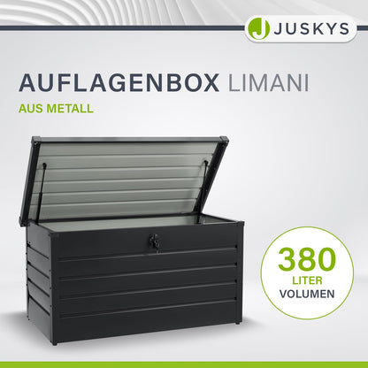 Juskys Metal Storage Box Limani 380 liters - Outdoor Box - waterproof, lockable - Garden Box, Cushion Box, Pillow Box for Garden Anthracite
