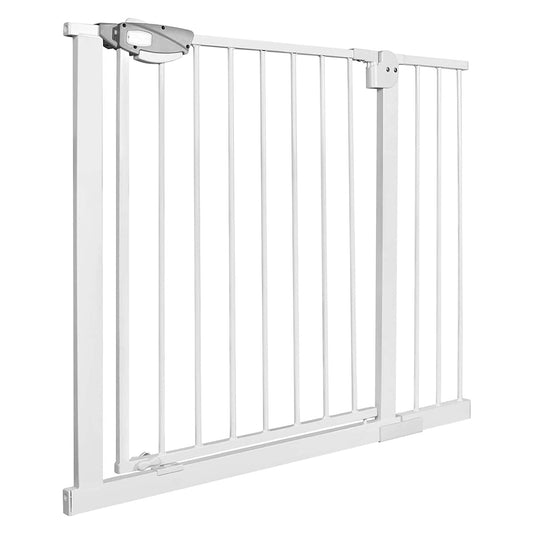 XMTECH door guard gate without drilling stair gate for children 95-105cm wide, auto-close baby door gate stair barrier with pressure mounting, safety gate, 180° two-way opening white.