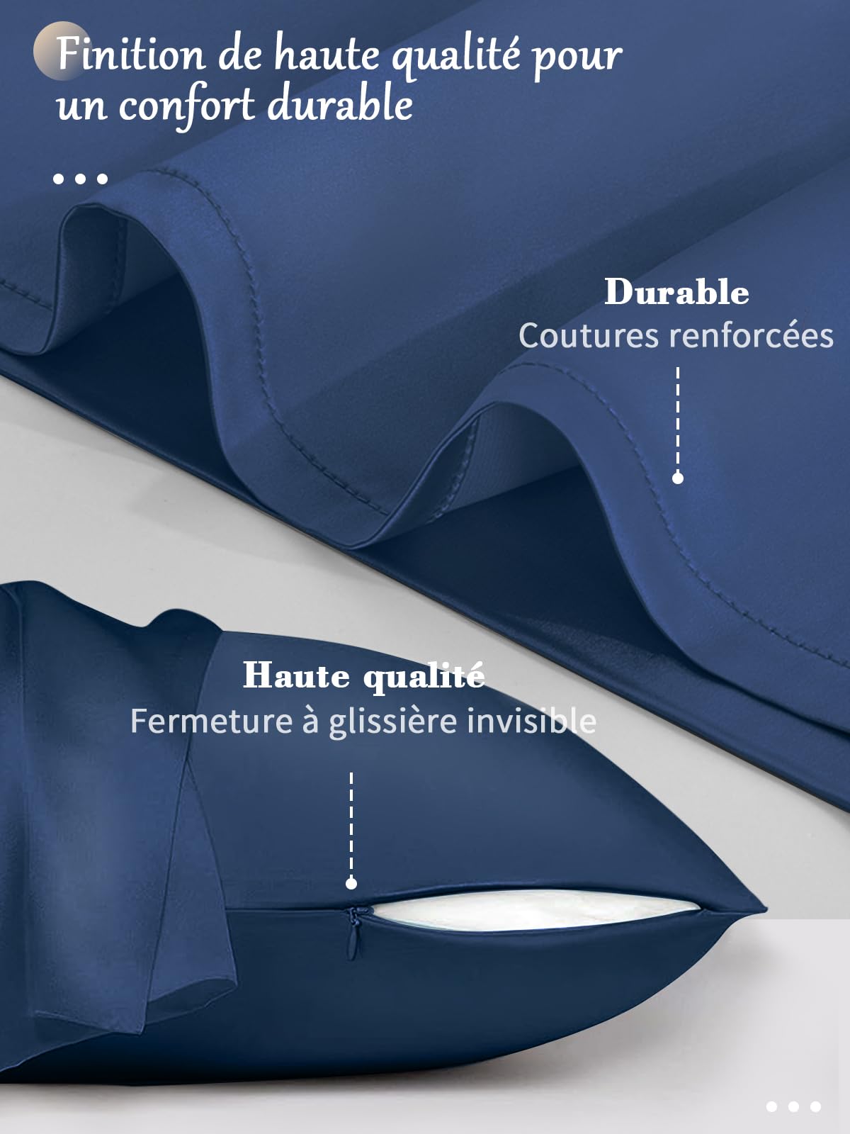 Texbee silk pillowcase 50x75cm for hair and skin, Silk Pillowcase Both Sides Natural Silk Pillowcase with hidden zipper Soft Breathable Smooth Pillowcase-Navy Blue