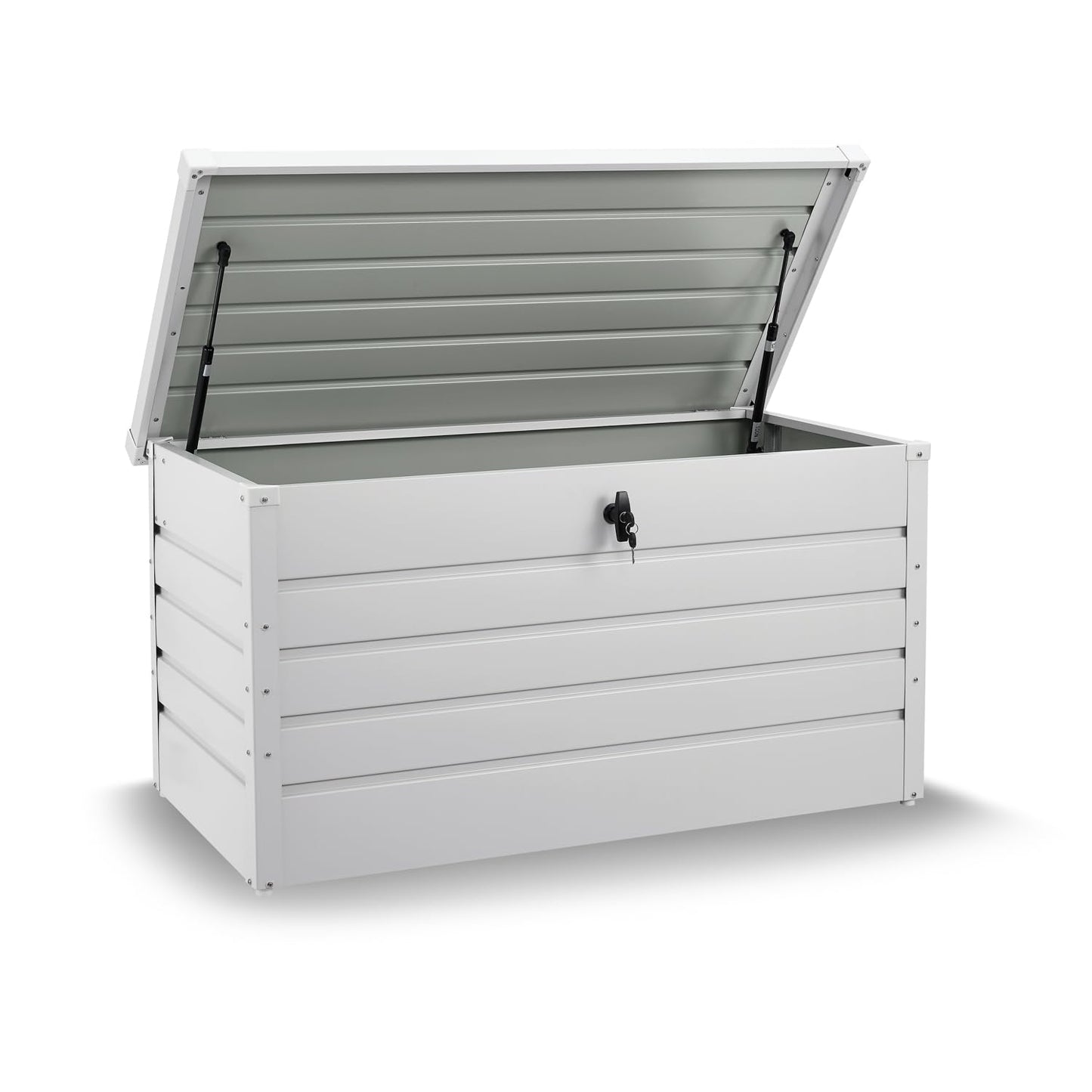 Juskys Metal Storage Box Limani 380 liters - Outdoor Box - waterproof, lockable - white garden box, cushion box for garden.