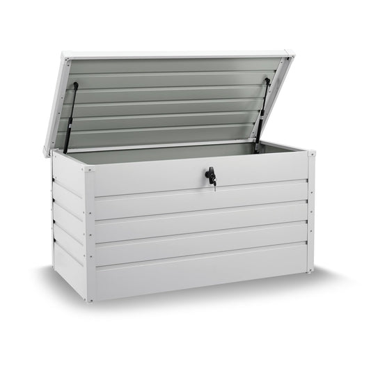 Juskys Metal Storage Box Limani 380 liters - Outdoor Box - waterproof, lockable - white garden box, cushion box for garden.