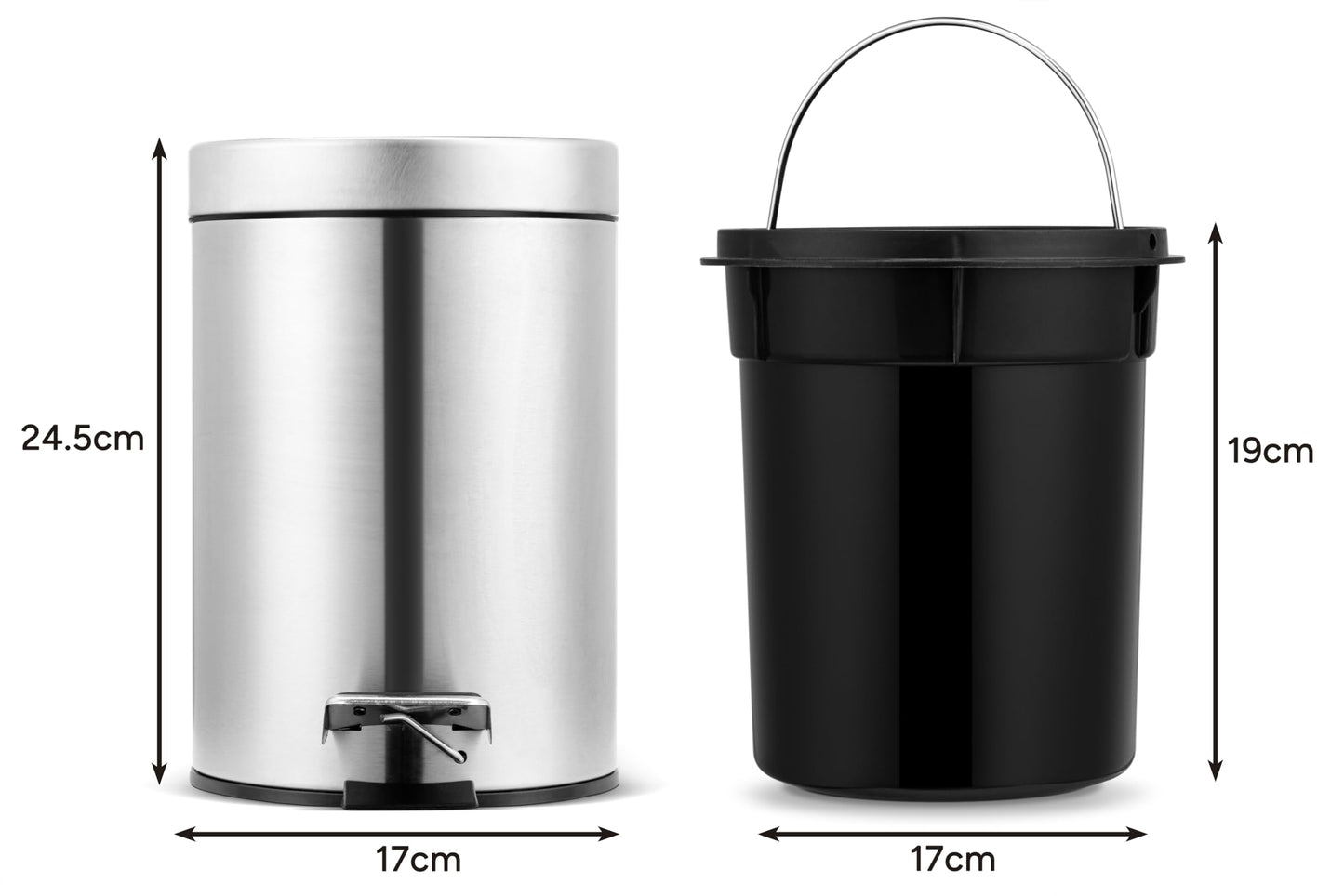 Linsar - Trash can - Stainless steel mini bathroom trash can with lowering mechanism, Silent toilet hygiene trash can with lid, Small toilet cosmetic trash can with swing lid (Steel)