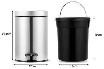 Linsar - Trash can - Stainless steel mini bathroom trash can with lowering mechanism, Silent toilet hygiene trash can with lid, Small toilet cosmetic trash can with swing lid (Steel)