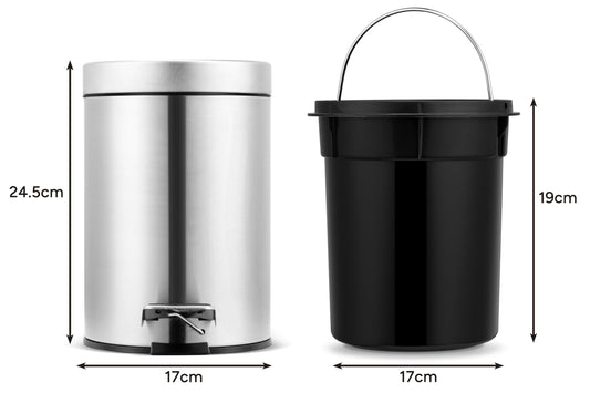 Linsar - Trash can - Stainless steel mini bathroom trash can with lowering mechanism, Silent toilet hygiene trash can with lid, Small toilet cosmetic trash can with swing lid (Steel)