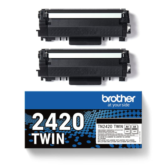 Brother Original TN2420TWIN Bundle with 2 black toners, approx. 6000 pages each, for MFCL2710DW/MFCL2710DN/MFCL2730DW/MFCL2750DW/DCPL2510D/DCPL2550DN/HLL2310D/HLL2350DW/HLL2370DN/HLL2375DW, double pack.