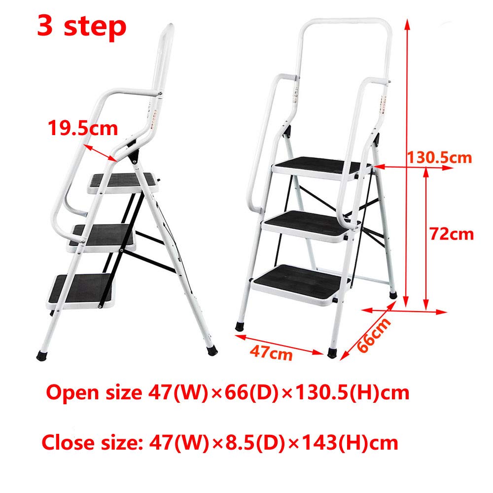 3-step step ladder with handrail Foldable Safety Non-slip Lightweight 8.5 kg for home office warehouse Maximum load capacity 150 kg