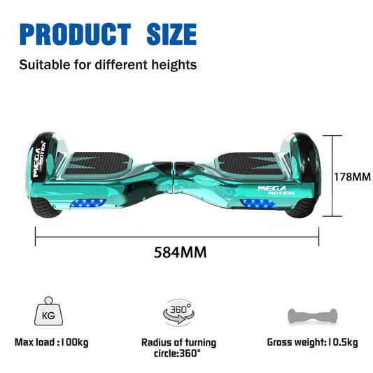 MEGA MOTION Hoverboard, 6.5 inch with Two Wheels Hoverboards for Kids with Bluetooth Speaker, Powerful Motor, LED Lights, the perfect gift for children 8 years and up.