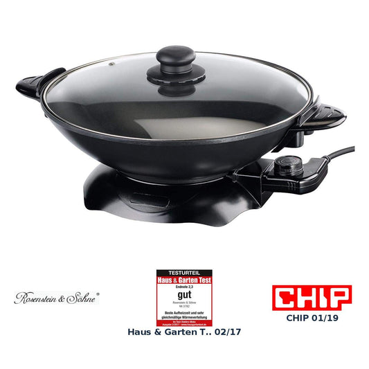 Rosenstein & Sons Electric Wok: Electric wok with thermostat, non-stick coating, 1,500 W, 5.1 l (electric frying pan, party pan, electric grill pan)
