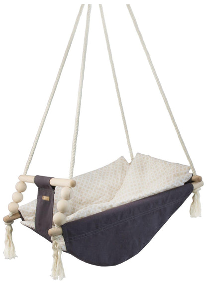 Baby swing, toddler swing, baby reclining swing, fabric swing, baby bouncer, cradle (design: grey, cream squares)