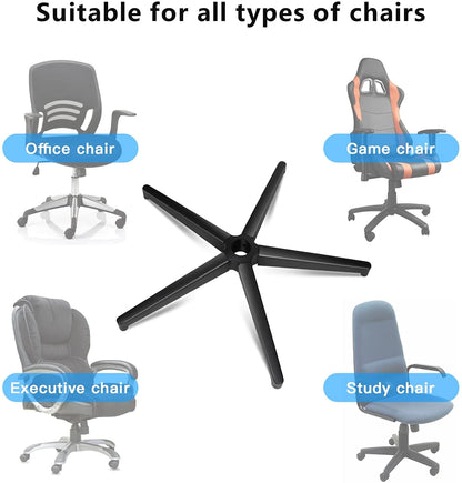 Office chair base, 5-star base with support, black pentagonal metal frame, swivel chair base, suitable for 11mm x 22mm casters, 50mm gas spring.