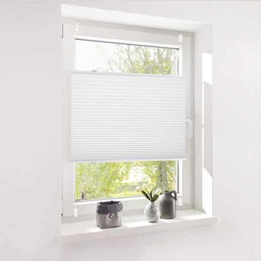 Deswell pleated blind without drilling clamp fix white W85 x H120 cm Pleated blind sun protection and privacy blinds Easyfix pleats translucent blind for windows & doors