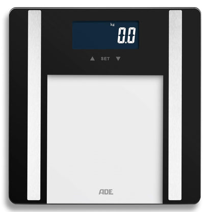 ADE Digital Body Fat Scale Ines up to 200 kg | Best in Test 2024 | Body scale with body fat analysis, BMI, muscle mass, body water, weight, BMR | Scale with user recognition | black
