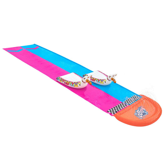 Bestway H2OGO!™ 2-person water slide with inflatable llama floaties, 487 x 138 cm.