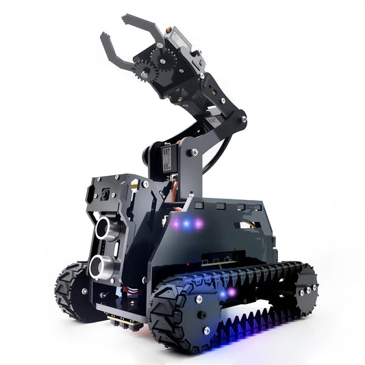 Adeept RaspTank Smart Robot Car Kit for Raspberry Pi 5/4/3B/3B+ (Board Not Included), Tank Tracked Robot with 4-DOF Robotic Arm, Obstacle Avoidance, Line Tracking, USB-C Charging, with Digital Tutorials.