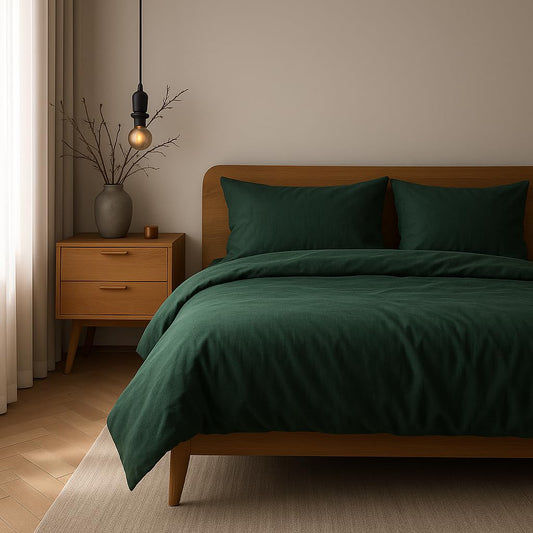 VelvetHome Deluxe bedding 155x220 Cotton duvet cover 155x220 cm with pillowcase 80x80 cm High quality bedding set with zipper 100% Cotton Made in EU Dark green 155 x 220