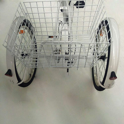 MINUS ONE Adult Tricycle Bicycle with 3 Wheels Senior Bike Cargo Bike 24" 6-Speed with Lights (White with Lights)