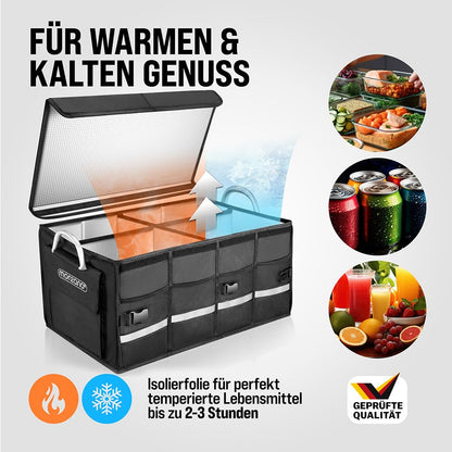 Monzana® Trunk Organizer Cover 68L Insulation Aluminum Handles Dividers Waterproof Foldable MDF Walls Non-Slip Trunk Bag Cooler Bag Folding Box
