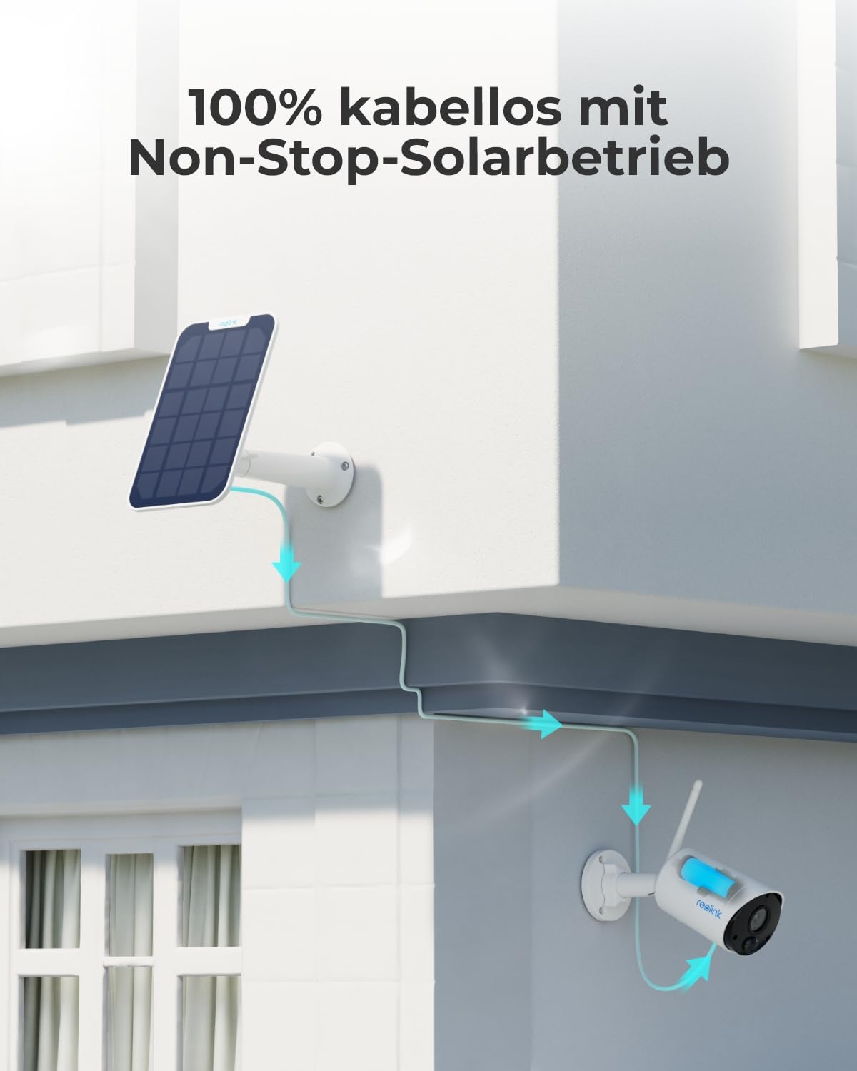 Reolink 2K outdoor surveillance camera with battery Argus Eco with solar panel, wireless solar WiFi camera outdoor with PIR & AI detection, 2.4GHz Wi-Fi, IR night vision, time-lapse, 2-way audio, weatherproof