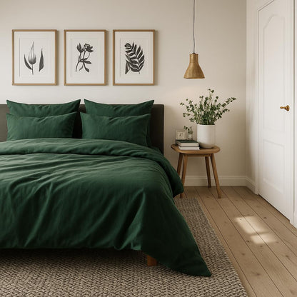 VelvetHome Deluxe bedding 155x220 Cotton duvet cover 155x220 cm with pillowcase 80x80 cm High quality bedding set with zipper 100% Cotton Made in EU Dark green 155 x 220