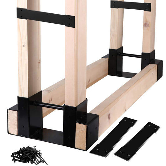 MOFEEZ Outdoor Firewood Log Storage Rack Bracket Kit, Fireplace Wood Storage Holder - Adjustable to Any Length.