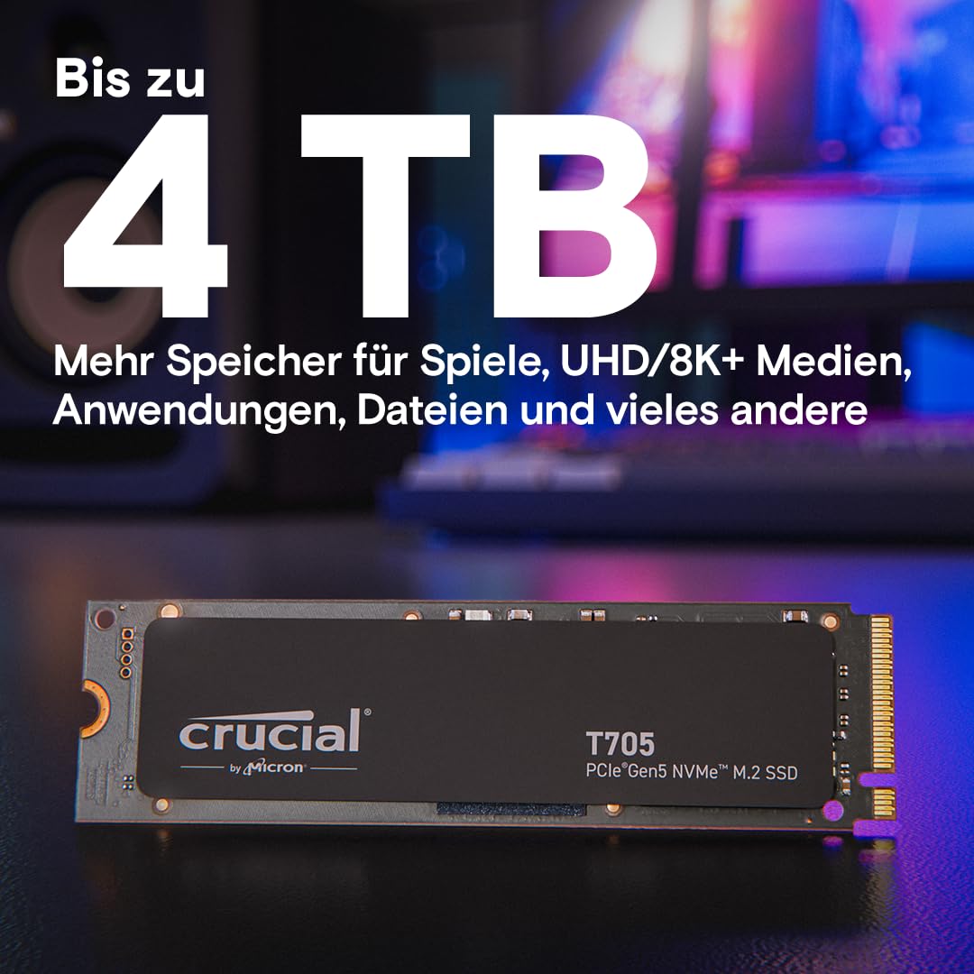 Crucial T705 2TB SSD PCIe Gen5 NVMe M.2, up to 14,500MB/s, Microsoft DirectStorage, PCIe 4.0 compatible, Internal Solid State Drive - CT2000T705SSD3