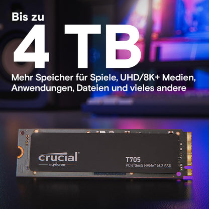 Crucial T705 2TB SSD PCIe Gen5 NVMe M.2, up to 14,500MB/s, Microsoft DirectStorage, PCIe 4.0 compatible, Internal Solid State Drive - CT2000T705SSD3
