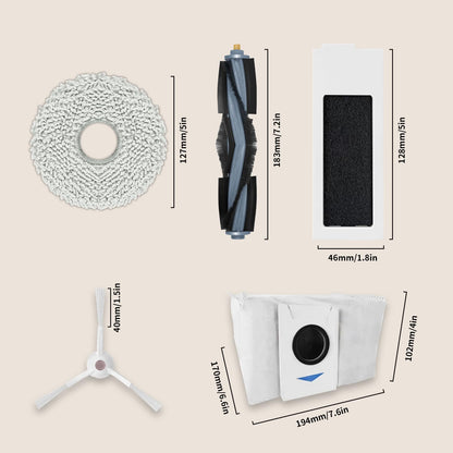 Spare parts set for ECOVACS DEEBOT T20 Omni / T20e Omni, 1 main brush, 2 filters, 8 side brushes, 4 mopping cloths, 3 dust bags, 1 brush cleaning tool