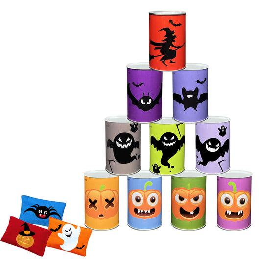Ulifeme Kids Can Toss, can throwing game for children's birthdays & parties, Can Toss game gift with 10pcs Halloween-themed cans & 3pcs tossing bags set for kids & adults outdoor games.