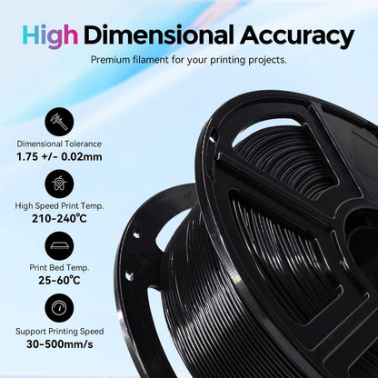 FLASHFORGE High Speed PLA Filament 1.75mm, print up to 8x faster, 500mm/s Rapid Printing 3D Printer Filament, HS PLA for optimal efficiency at high speeds (Black)