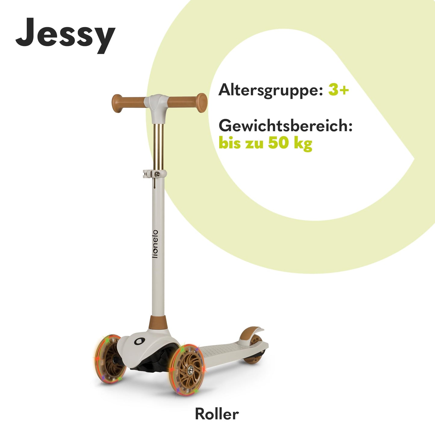 LIONELO Jessy Premium kids tricycle scooter with LED wheels for children 3 years up to 50 kg, height adjustable and non-slip platform, foldable scooter. Scooter for toddler boy girl.