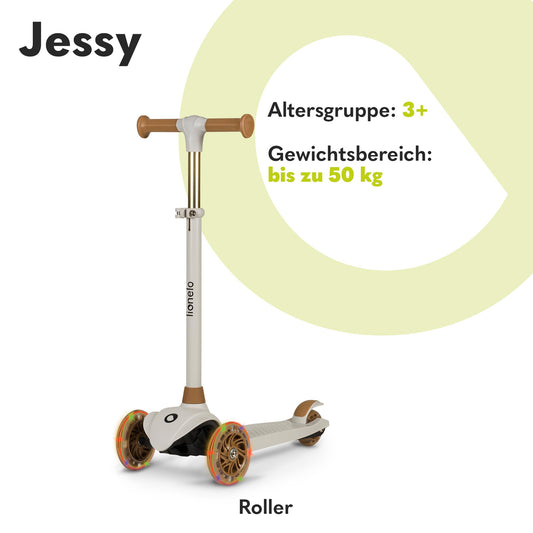 LIONELO Jessy Premium kids tricycle scooter with LED wheels for children 3 years up to 50 kg, height adjustable and non-slip platform, foldable scooter. Scooter for toddler boy girl.