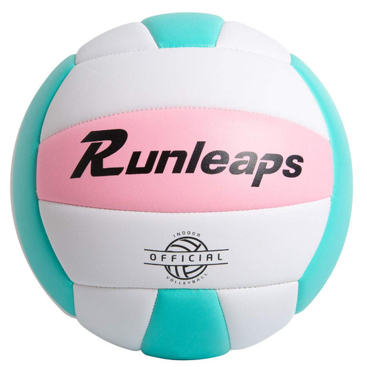 Runleaps Soft Indoor Volleyball, waterproof, lightweight touch, leisure ball for pool, gym, indoor and outdoor (Pink/Light Blue, Size 5)