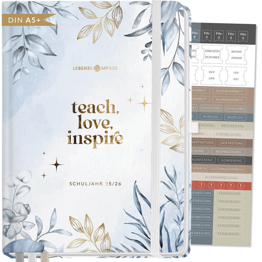 Life compass teacher planner 2025 2026 DIN A5+ "Frosty" Hardcover school planner for lesson preparation - ideal planner for teachers
