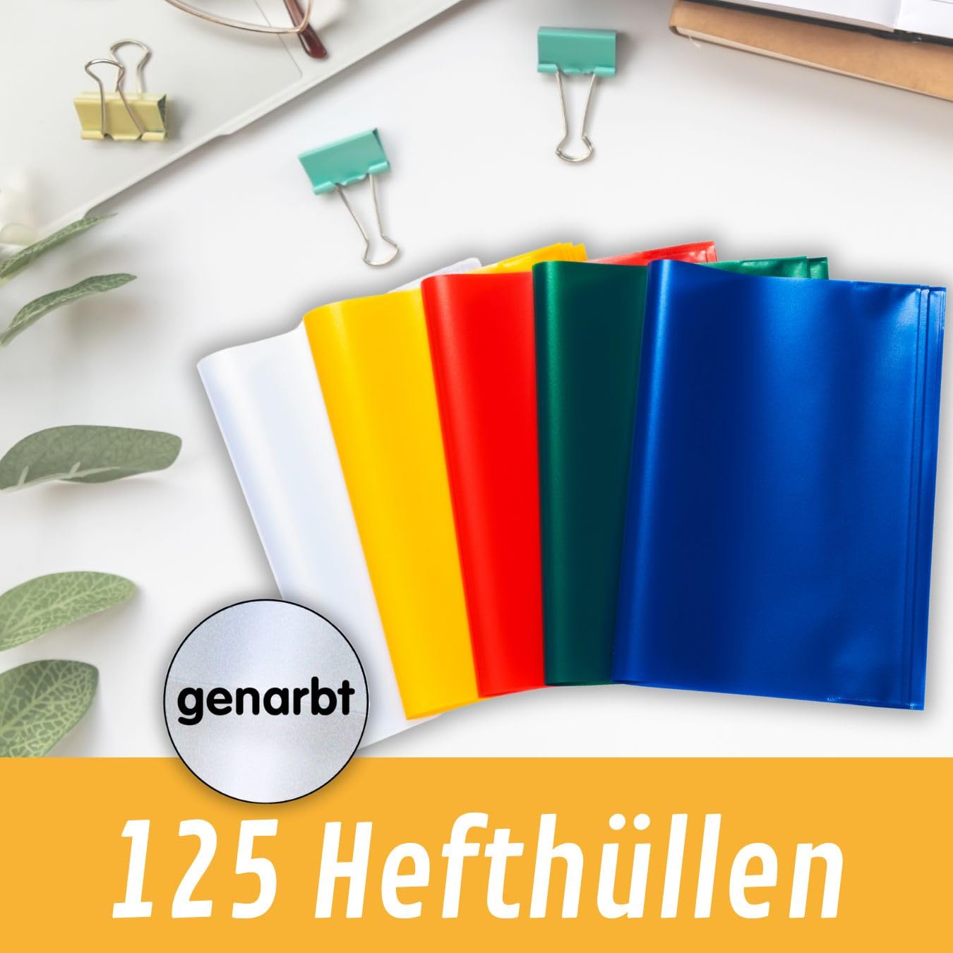 Perfect Line 125 A4 notebook covers, 5 colors, transparent grained cover, protective cover made of recyclable PP, document-proof (5 sets of 25 pieces each).