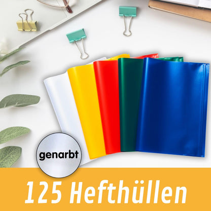Perfect Line 125 A4 notebook covers, 5 colors, transparent grained cover, protective cover made of recyclable PP, document-proof (5 sets of 25 pieces each).