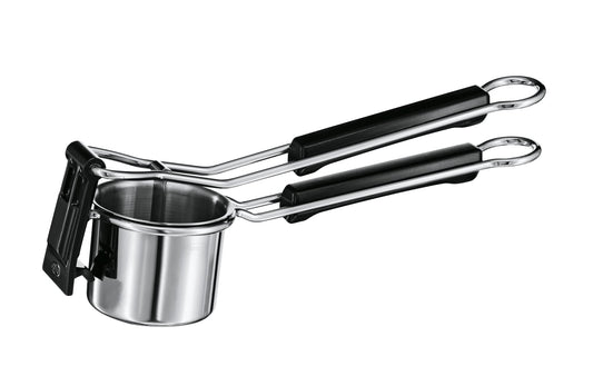 RÖSLE Potato Masher, Silver/Black & Dough Scraper, High-quality dough spatula for baking and cooking, durable silicone, white, 26cm, Stainless Steel 18/10, -30°C to +200°C, Dishwasher safe