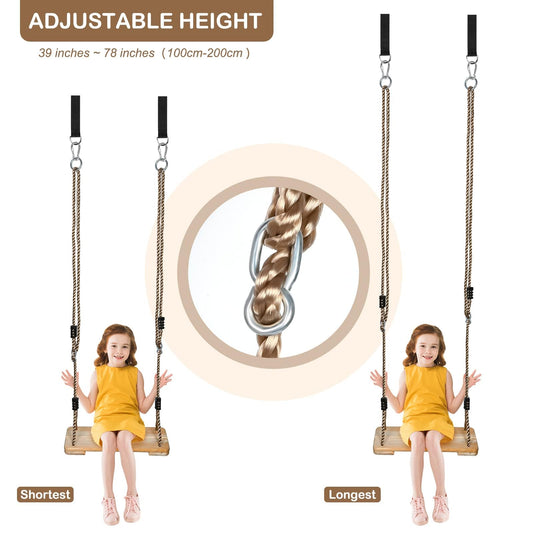 EXTFANS Wooden Swing Outdoor/Indoor | Stable family corner up to 160kg with adjustable ropes | Safe swing seat for kids & adults (40x16x3cm) | For garden, patio, balcony