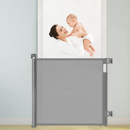 HollyHOME Retractable Stair Gate 0-180cm, Extra Wide Baby Gate, One-Hand Operation, Door Gate for Babies and Pets, Child Safety Gate, Mesh Gate for Stairs, Doors, Hallways, Grey.