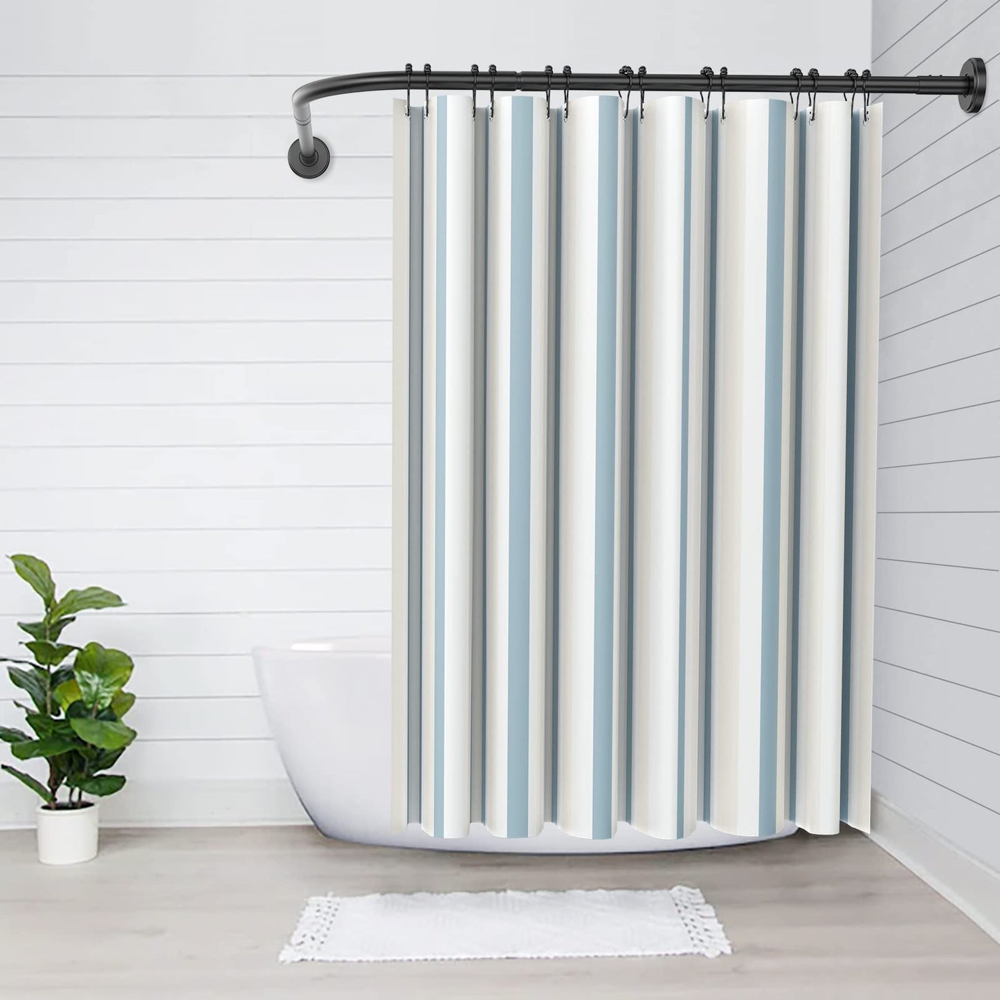 Shower curtain rod L shape adjustable 70-100 × 110-170 cm, with 18 stainless steel rings, corner shower rod made of SUS 304 stainless steel, drill installation, suitable for bathtub & bathroom, Black