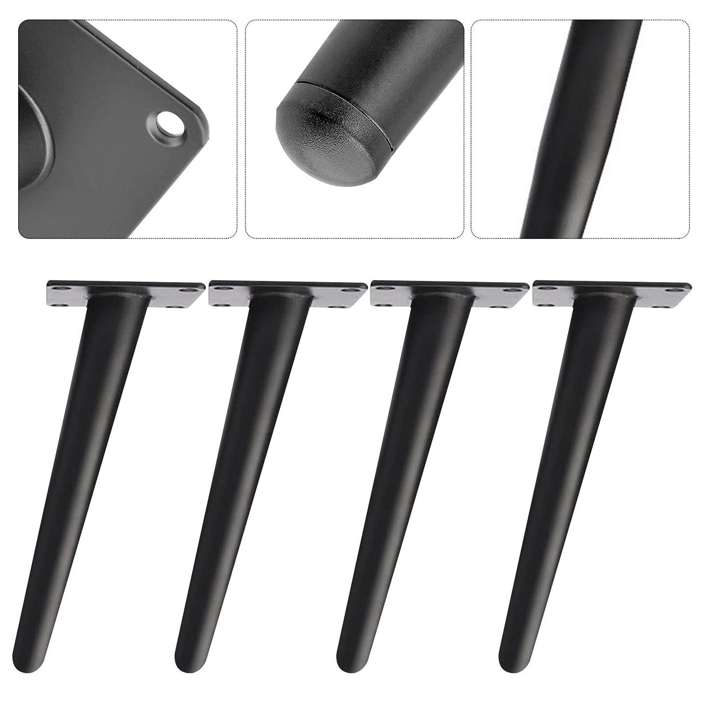 4 pieces Furniture Legs Iron Conical Table Legs Slanted Table Legs Cabinet Legs Sofa Feet Pedestal Metal DIY Furniture Table Frame Furniture feet for coffee table cabinets furniture sofas (25 cm, Black)